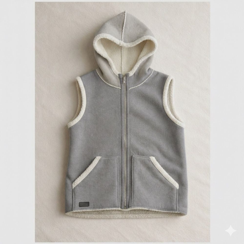 Lauren Ralph Lauren Grey Vest Sherpa Hooded Full Zip Pockets Size L